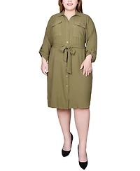 Ny Collection Plus Long Roll Tab Sleeve Shirt Dress