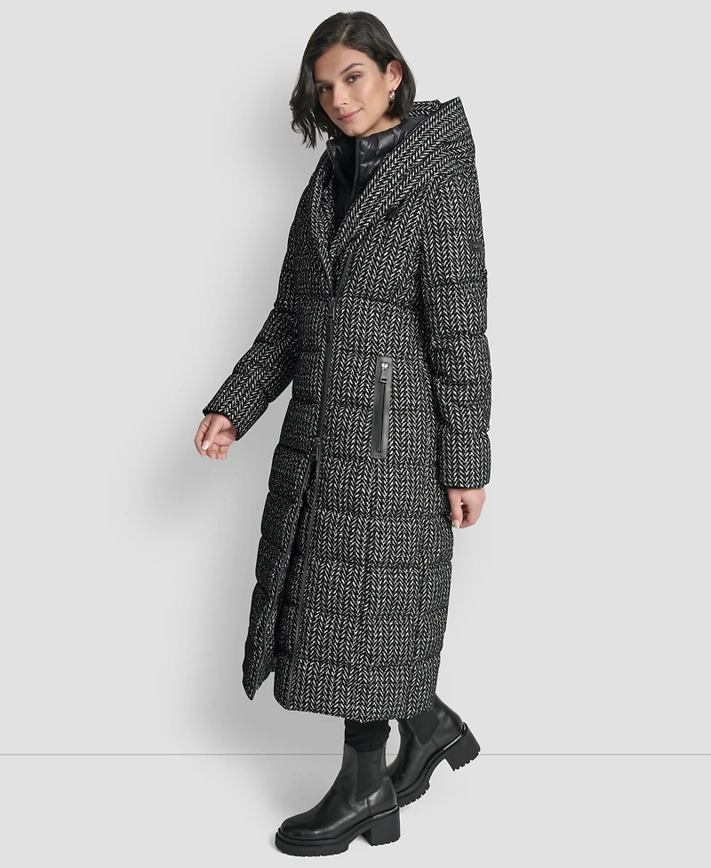 Dkny Women's Bibbed Shawl Collar Hooded Puffer Coat