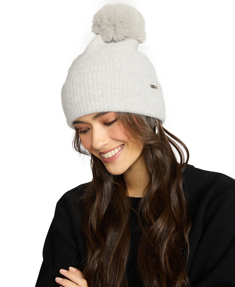 Steve Madden Women's Caught Brushed Fine Rib Knit Beanie