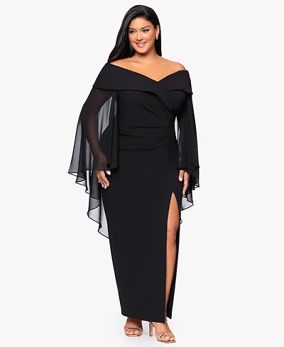 Xscape Plus-Size Long Caped Scuba Dress