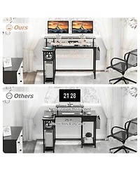 Mr Ironstone L-Shaped Office Desk with Power Outlets & Led Lights, 47" Computer Desk with Monitor Stand, Black