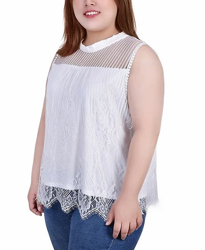 Ny Collection Plus Sleeveless Mock Neck Lace Top