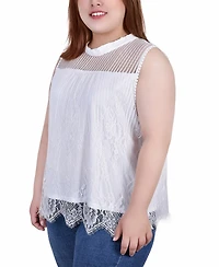 Ny Collection Plus Sleeveless Mock Neck Lace Top