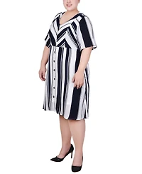Ny Collection Plus Elbow Sleeve Button Front Dress