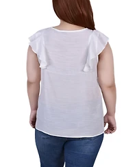 Ny Collection Plus Sleeveless Lace Yoke Blouse