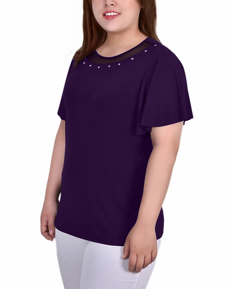 Ny Collection Plus Short flutter Sleeve Studded Top