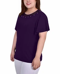 Ny Collection Plus Short flutter Sleeve Studded Top