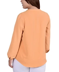 Ny Collection Plus Long Sleeve Pleat Front Blouse