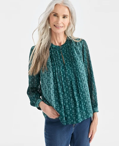 Style & Co Women's Printed Pintuck Shine Blouse, Macy's Exclusive