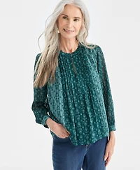 Style & Co Women's Printed Pintuck Shine Blouse, Macy's Exclusive