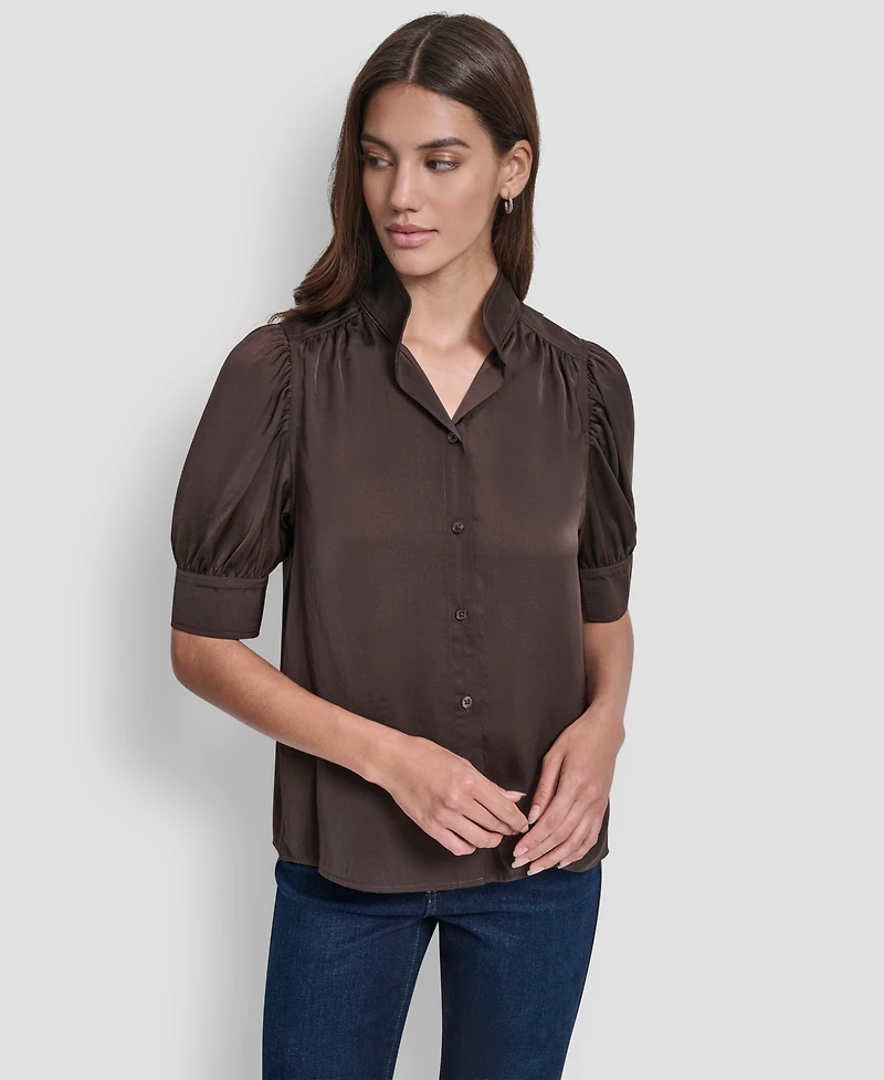 Dkny Jeans Women's Stand Collar Puff-Sleeve Shirt