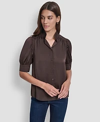 Dkny Jeans Women's Stand Collar Puff-Sleeve Shirt