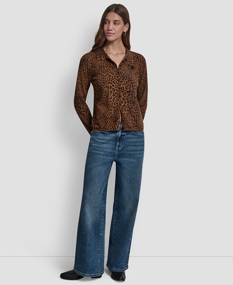Dkny Jeans Women's Mini Leopard Print Cardigan Top - On9