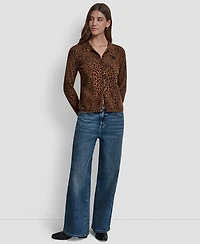 Dkny Jeans Women's Mini Leopard Print Cardigan Top - On9