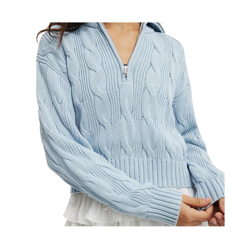 Cotton On Women's Cotton Cable Half Zip Pullover
