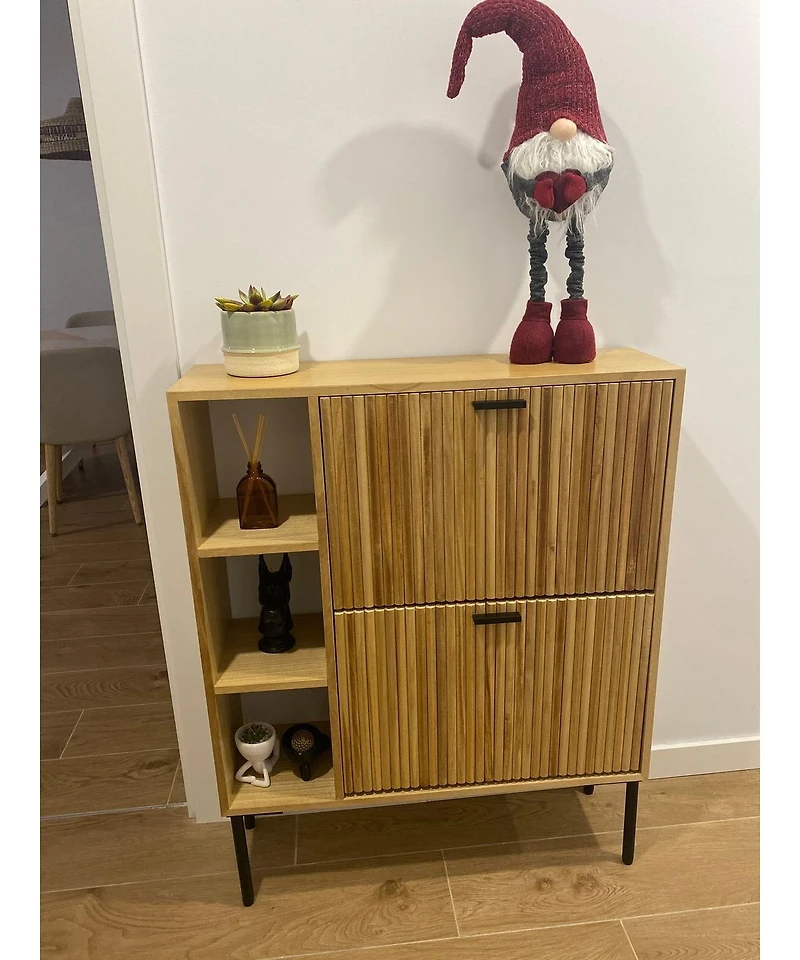 Nordlys - 2-Drawer Shoe Cabinet in Solid Wood and Metal Exotic Boho Entry
