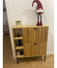 Nordlys - 2-Drawer Shoe Cabinet in Solid Wood and Metal Exotic Boho Entry