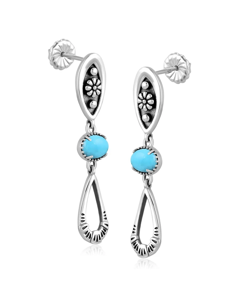 American West Jewelry Sterling Silver Sleeping Beauty Turquoise Teardrop Double Loop Gemstone Earrings