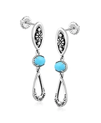 American West Jewelry Sterling Silver Sleeping Beauty Turquoise Teardrop Double Loop Gemstone Earrings