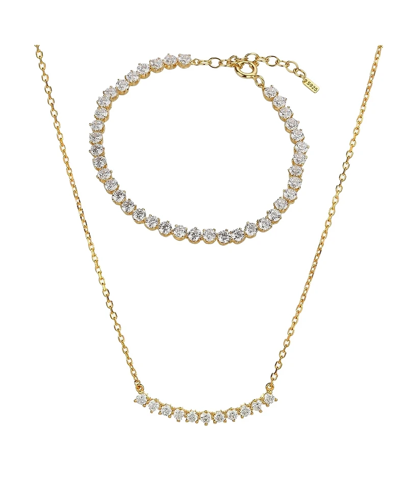 Bearfruit Jewelry Sterling Silver 18k Gold Plated Josephine Tennis Necklace & Bracelet Set