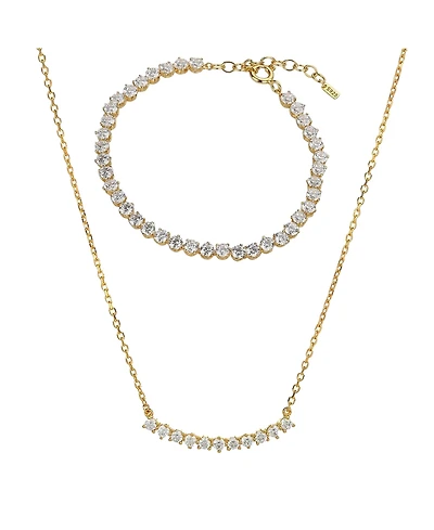 Bearfruit Jewelry Sterling Silver 18k Gold Plated Josephine Tennis Necklace & Bracelet Set
