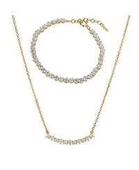 Bearfruit Jewelry Sterling Silver 18k Gold Plated Josephine Tennis Necklace & Bracelet Set