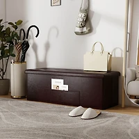 Costway 45''x15''x15'' Large Folding Storage Faux Leather Ottoman Pouffe Box Stool