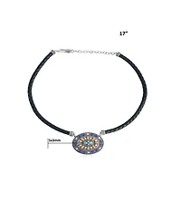 American West Jewelry Sterling Silver Multi-Gemstone Oval Pendant Black Leather Necklace, 17 to 20 Inches