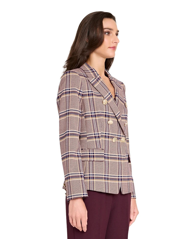 Tahari Asl Women's Plaid Double Breasted Blazer, Regular And Petite