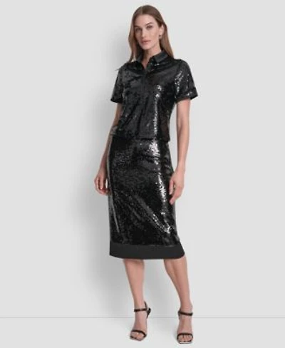 Dkny Womens Sequin Detail Collared Top Sequin Detail Skirt
