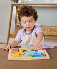 Fisher Price Wooden Animal Puzzle, Shape-Sorting Activity, 13 Wood Pieces
