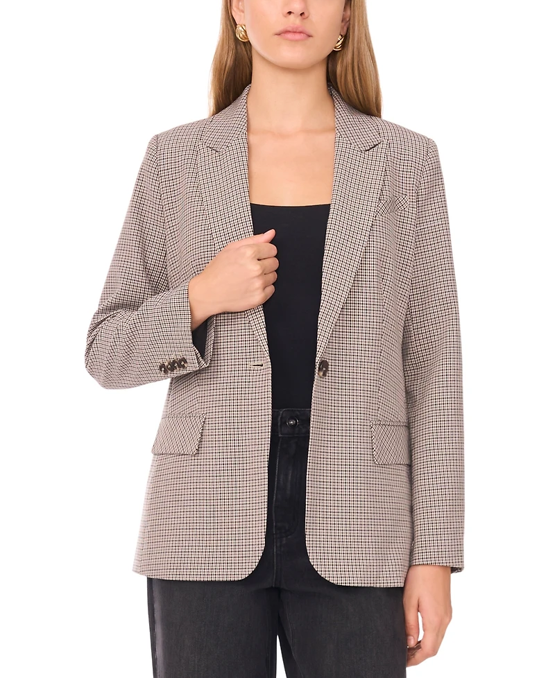 1.state Women's Peak Lapel Button Front Small Check Blazer
