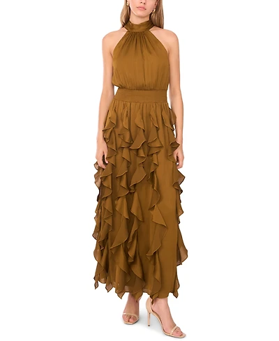1.state Women's Flounce Cascading Halter Maxi Dress