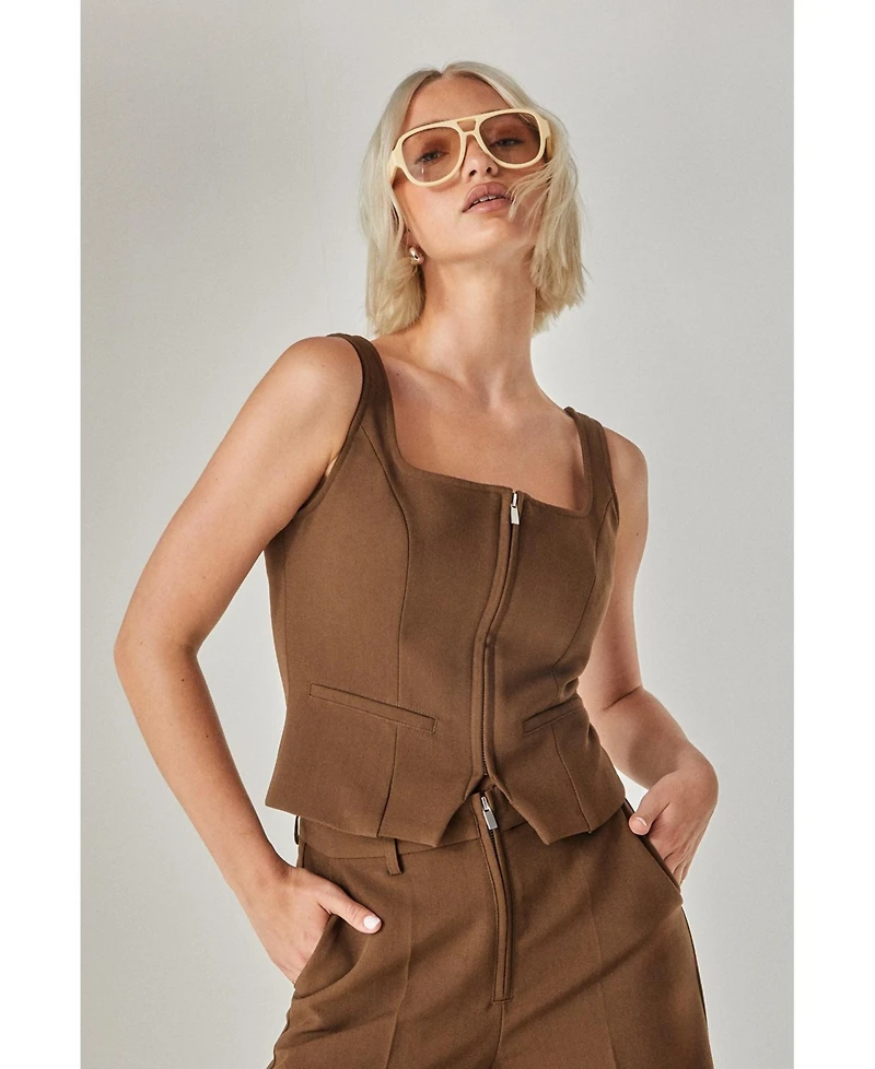 Nasty Gal Women's Zip Front Sleeveless Tailored Top