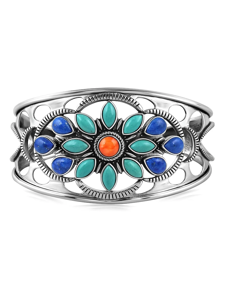 American West Jewelry Sterling Silver Multi Gemstone Bold Cluster Cuff, Size Large