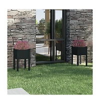 Garden Planter Set of 2 Black Solid pinewood 27.6 in high