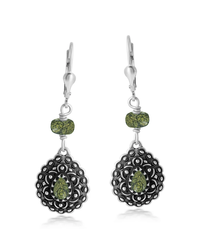American West Jewelry Sterling Silver Serpentine Pear-Shaped Concha Lever Back Earrings