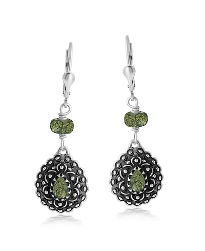 American West Jewelry Sterling Silver Serpentine Pear-Shaped Concha Lever Back Earrings