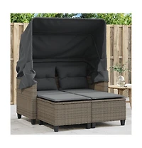 vidaXL Patio Sofa 2-Seater with Canopy and Stools Gray Poly Rattan
