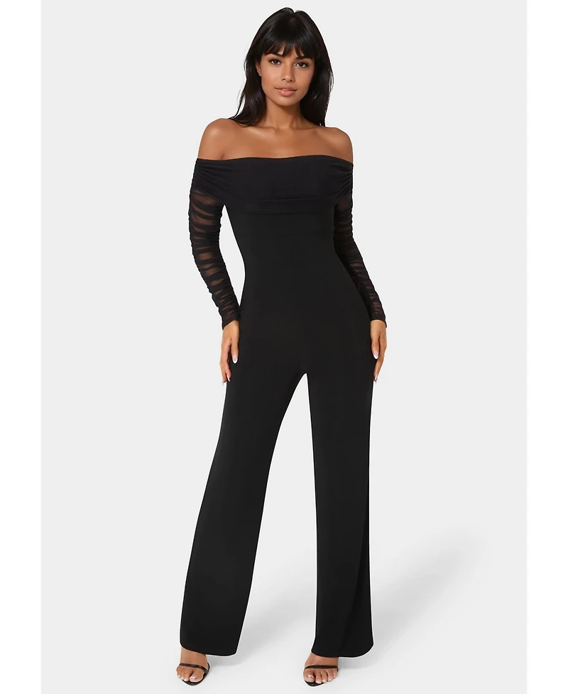 Bebe Women's Off Shoulder Ruched Jumpsuit