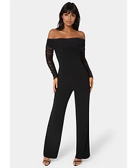 Bebe Women's Off Shoulder Ruched Jumpsuit