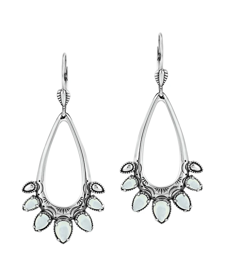 American West Jewelry Sterling Silver White Mother of Pearl Open Pear Gemstone Lever Back Earrings