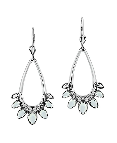 American West Jewelry Sterling Silver White Mother of Pearl Open Pear Gemstone Lever Back Earrings
