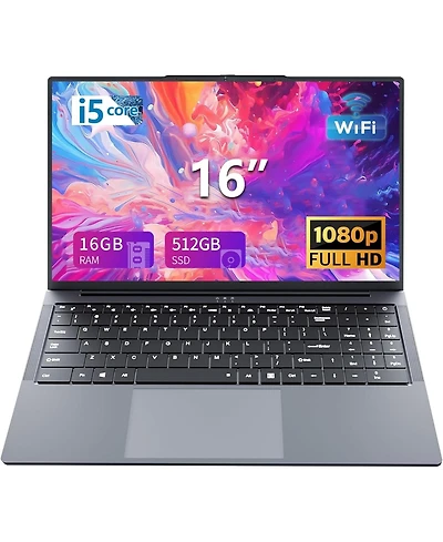 Kuu 16 inch Gaming Laptop,Core i5 Laptops,up to3.60 GHz,16 Gb Ram 512 Gb Ssd, Business Notebook Computer,Supports 180 Angle Opening,Full Hd Ips Displa