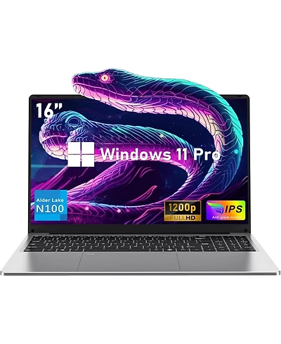 Kuu 16 Inch Laptop Computer, Gaming Laptop, 16GB Ram 1TB Ssd, N100 Processor, Fhd 1920 1200, 180° Open, Backlit Keyboard, Windows 11 Pro, Fingerp