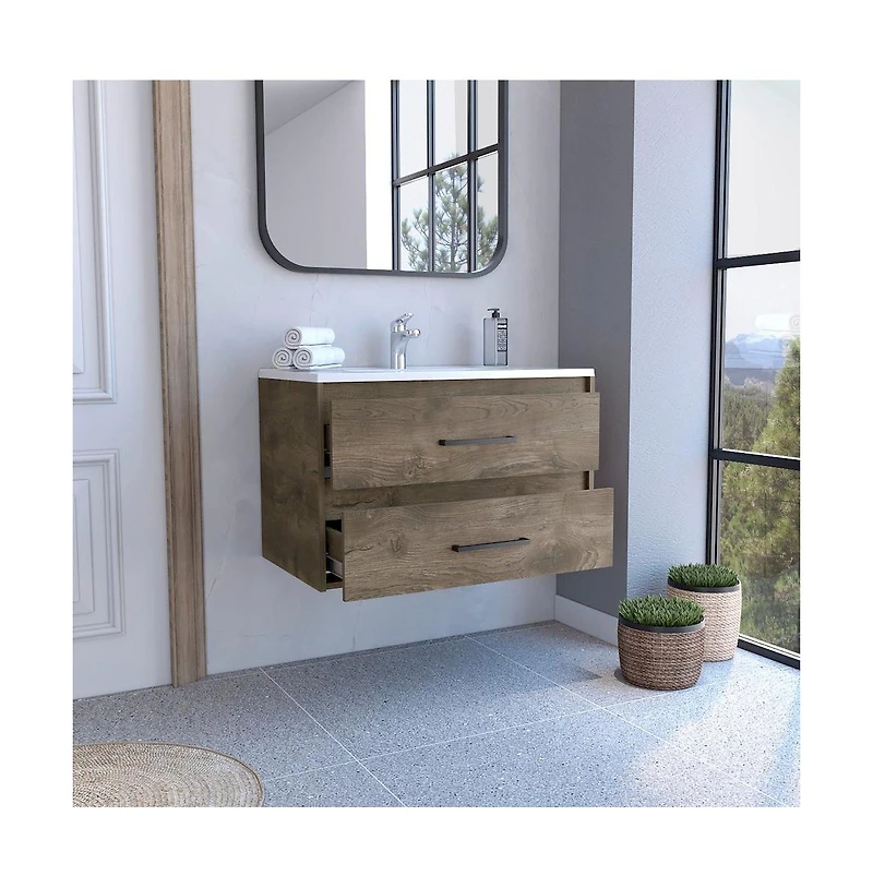 Tuhome Praga Floating Vanity Sink Dark Brown / White Mdf