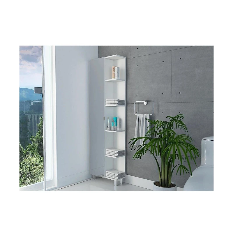 Tuhome Urano Mirror Linen Cabinet White Mdf