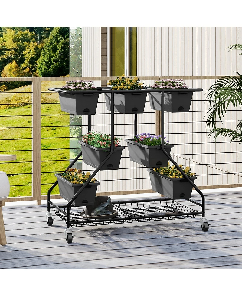 Gymax 3-tier Vertical Raised Garden Bed w/ 7 Planter Boxes Drainage Holes Storage Shelf