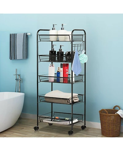 Costway 5 Tier Storage Rack Trolley Cart Home Kitchen Organizer Utility Baskets