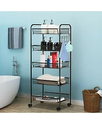 Costway 5 Tier Storage Rack Trolley Cart Home Kitchen Organizer Utility Baskets